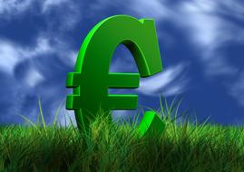 euro sign on green grass against blue sky background