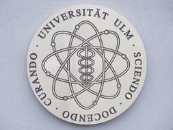 Emblem of University Ulm, with atom, in Germany