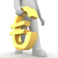 3d model of the white person holding gold Euro sign, at white background, clipart