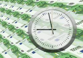 euro money currency bill and clock