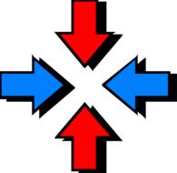 blue and red arrows pointing to center, icon