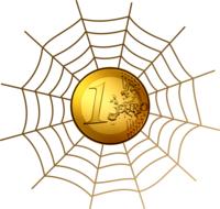 gold euro currency cobweb