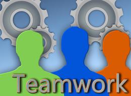 teamwork symbols on blue background