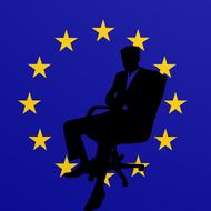 Silhouette of the businessman on chair, at blue background with yellow stars, clipart