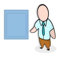 drawing of a man near a blue board
