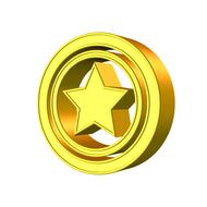 3d model of the shiny, gold star, with the circles, at white background, clipart