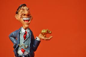 Time Is Money, concept, funny Businessman figurine at red background