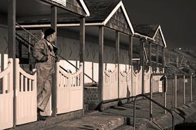 black and white, fisherman on the pier