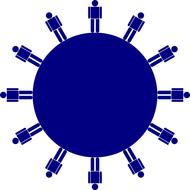 Blue silhouettes of the people on the blue globe, at white background, clipart