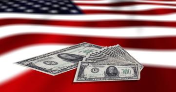 taxes, concept, american dollars on flag