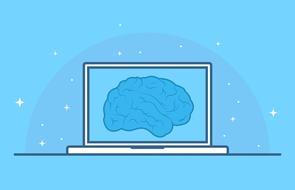 artificial intelligence, brain on screen of laptop computer, drawing