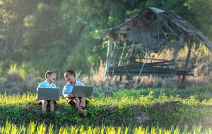 Children Laugh Laptop green grass