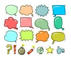 colorful set of thought bubbles and icons