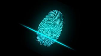 digital security of lighting blue fingerprint at darkness