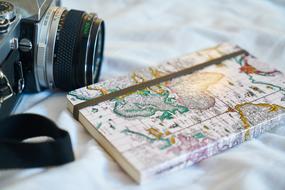 retro camera and notebook on the table