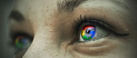 female Eye iris in Google colors, digital art