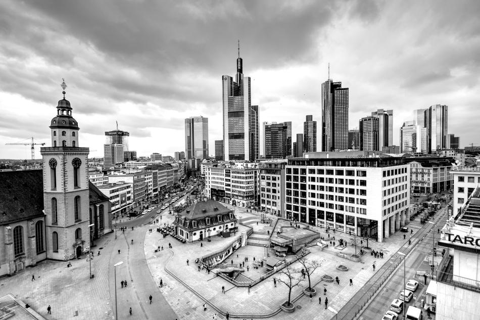 Citiyscape of Hauptwache, black and white, germany, Frankfurt