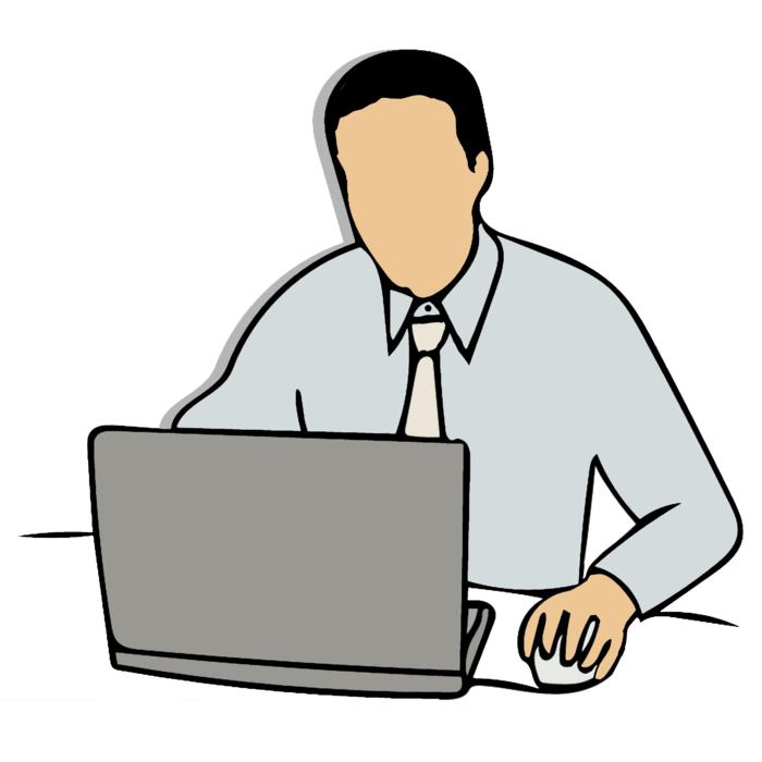 Man, working with the laptop, with the mouse on the table, clipart