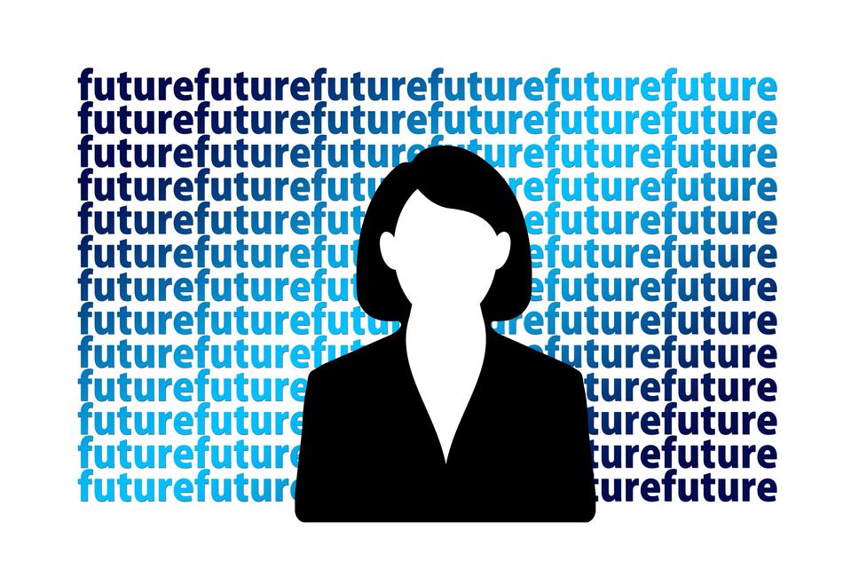 futere text and woman drawing