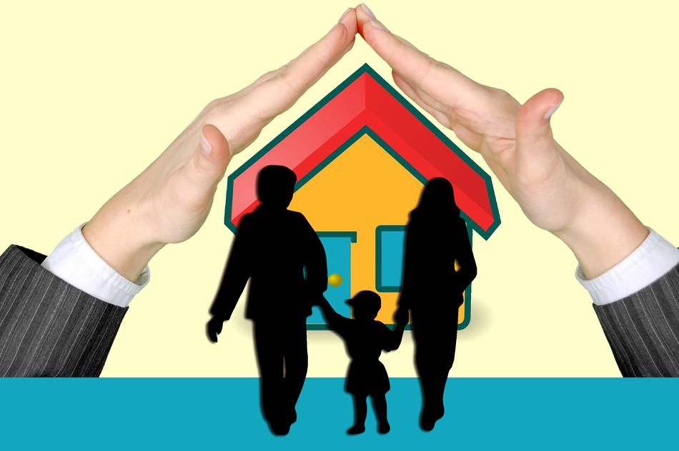protective hands above family and house