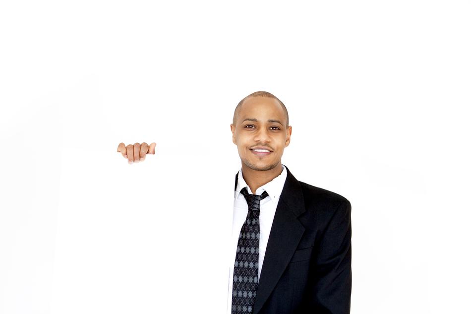 Businessman with white papper on white background