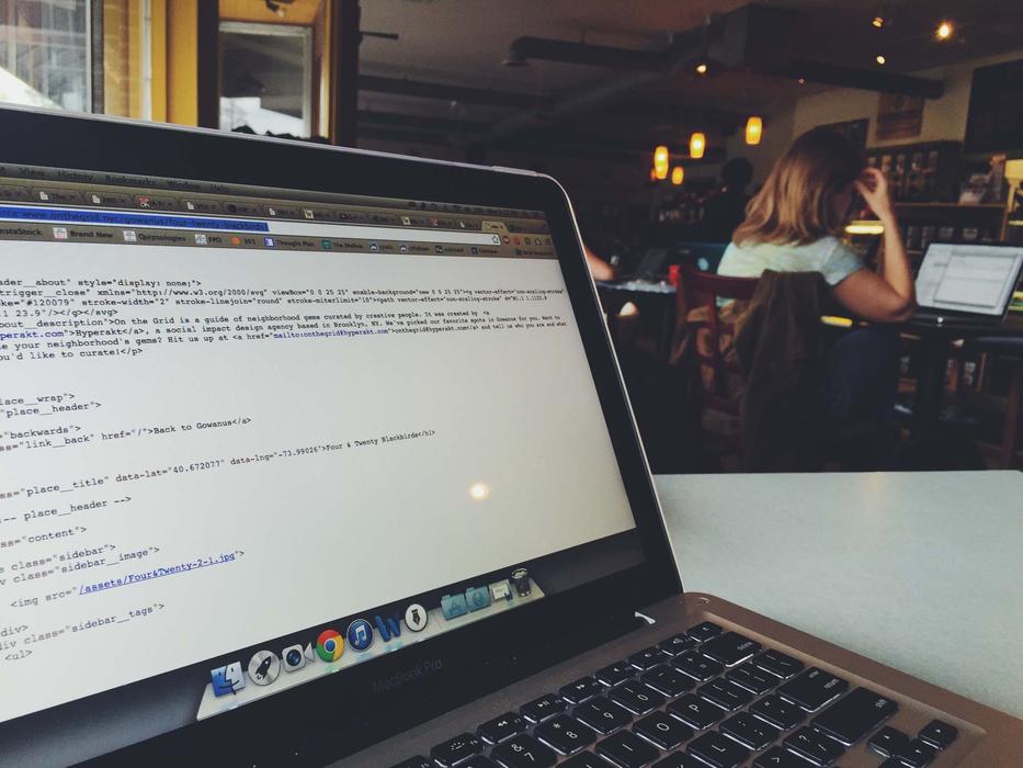 laptop on the table in the cafe