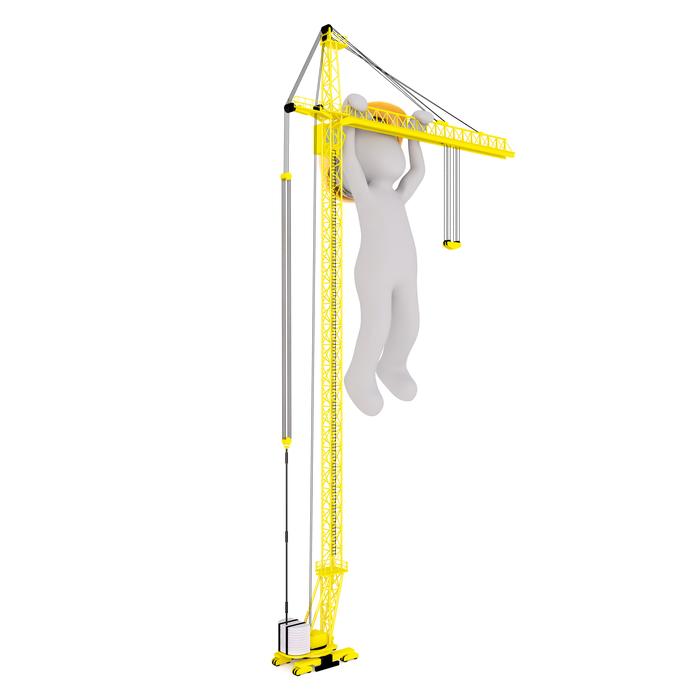 worker hanging on crane, 3d render