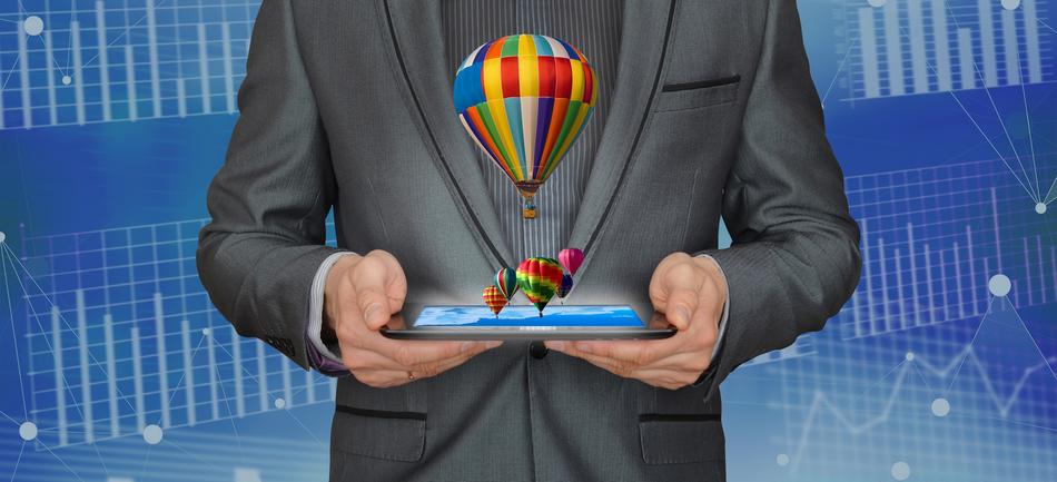 Professional Man with hot air balloons as a drawing