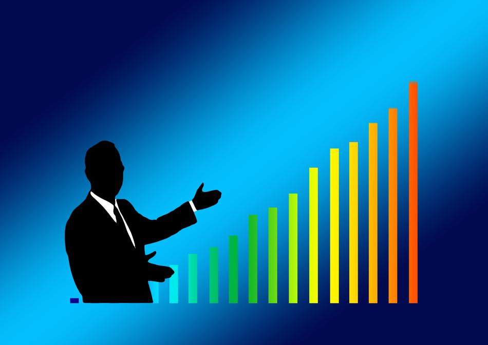 success drawing, businessman presenting graph of growth