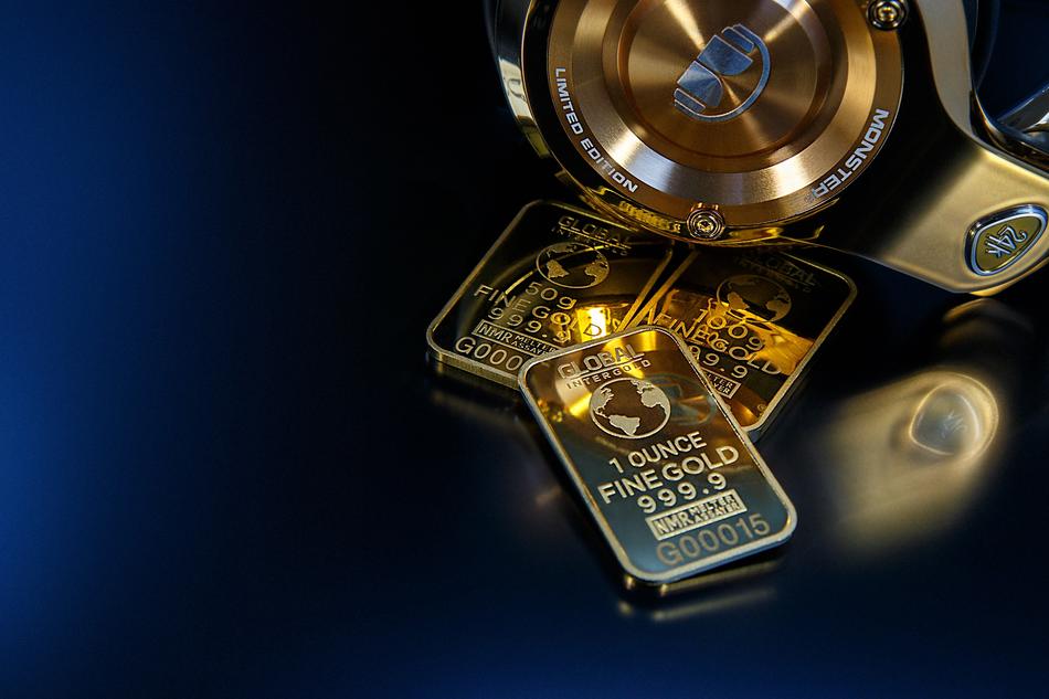 Gold on the blue gradient surface