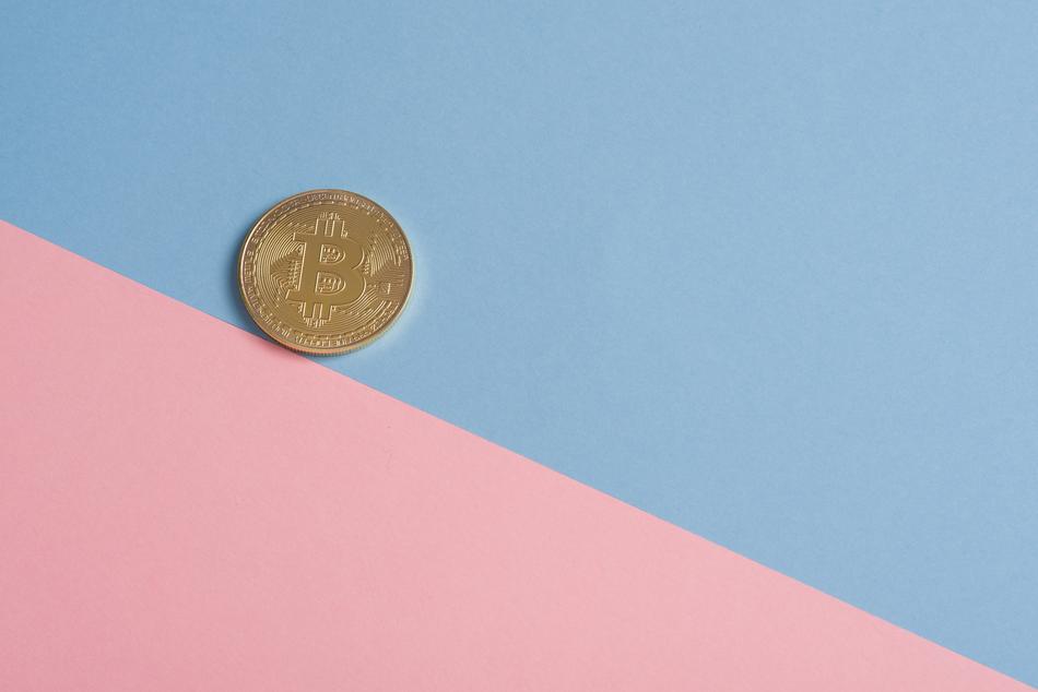 Bitcoin at blue and pink background