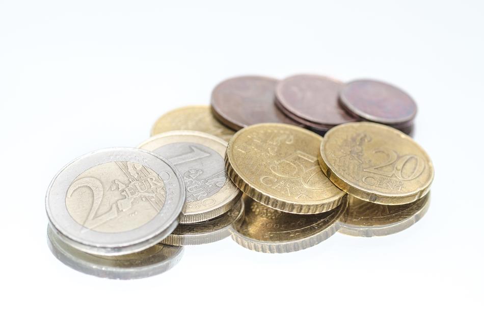 Money, Euro Coins on mirroring surface