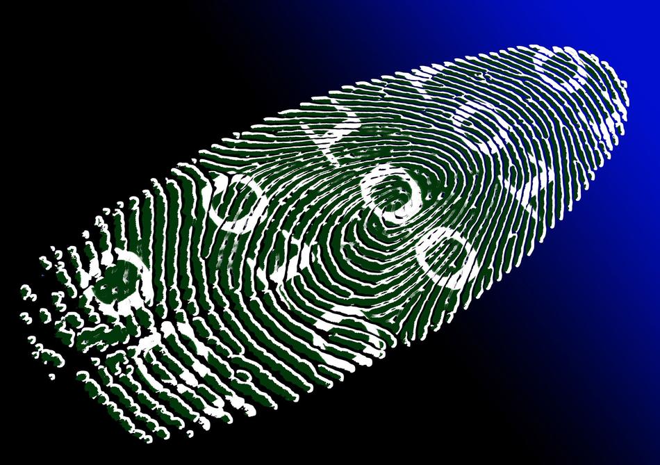 virtual identity, binary code on fingerprint