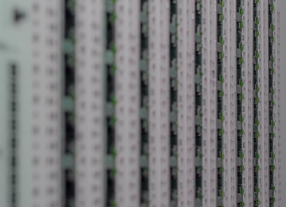 switches on the server close-up in a blurred background