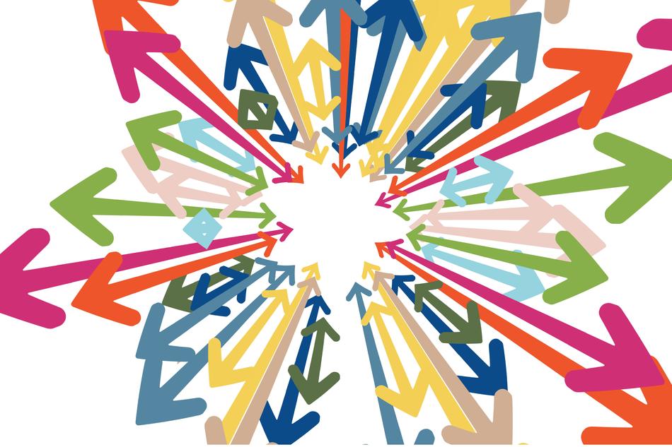 marketing arrows of different colors on white background