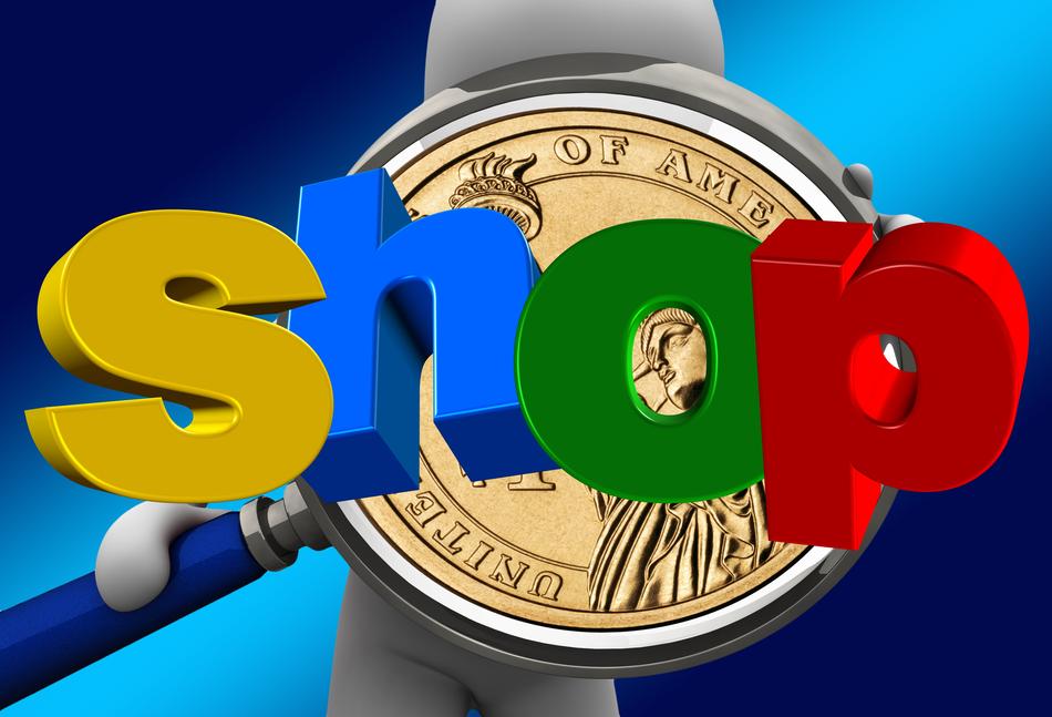 shop on a colorful banner
