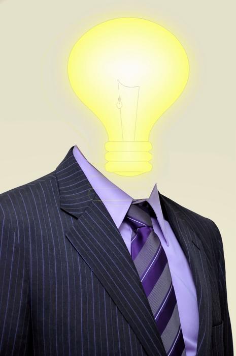 Bright light bulb above the suit, on clipart