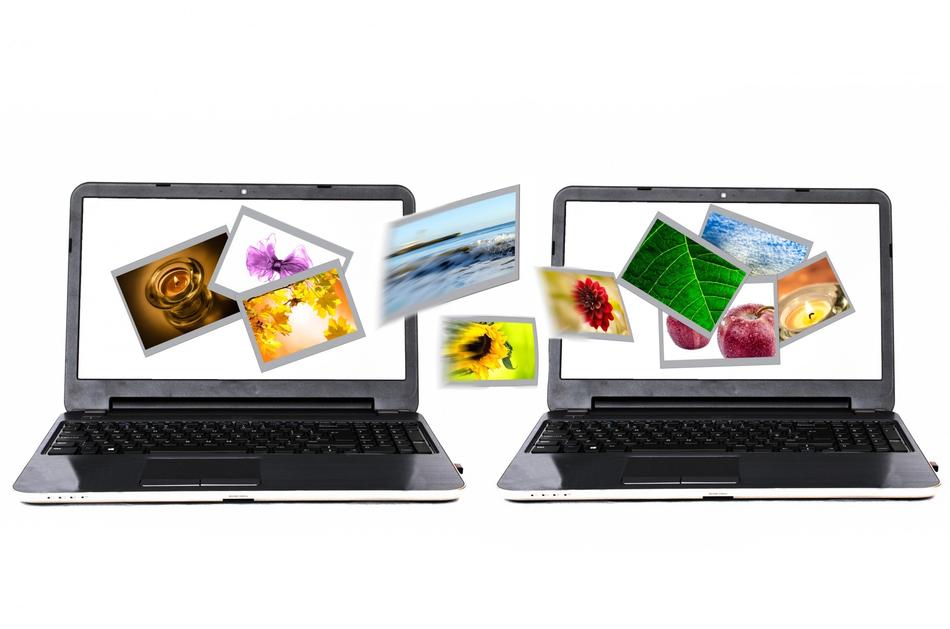 sharing colorful pictures between laptops