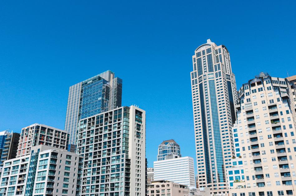 photo of modern skyscrapers against the blue sky in Washington DC