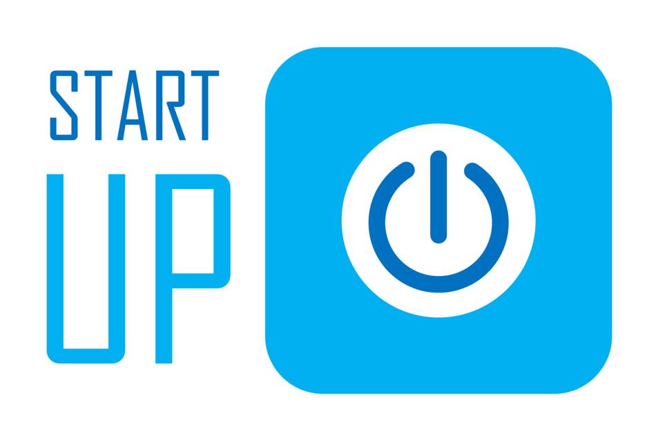start up, banner with blue button