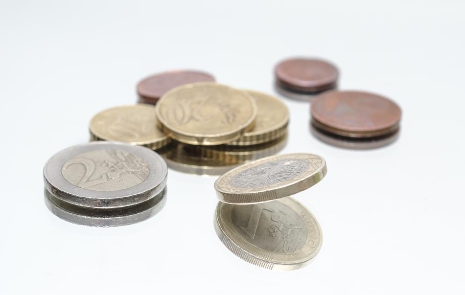 different Euro Coins on mirror
