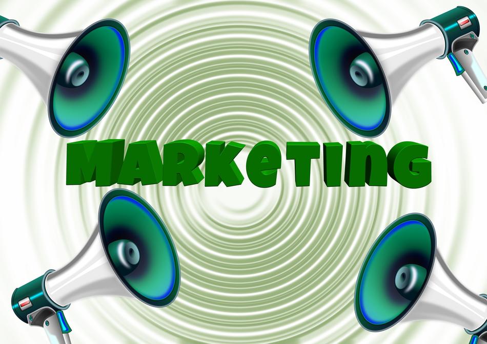marketing symbol on the background of megaphones