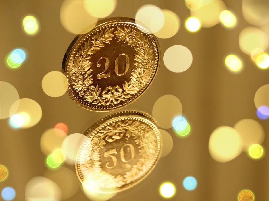 gold coin in bokeh background