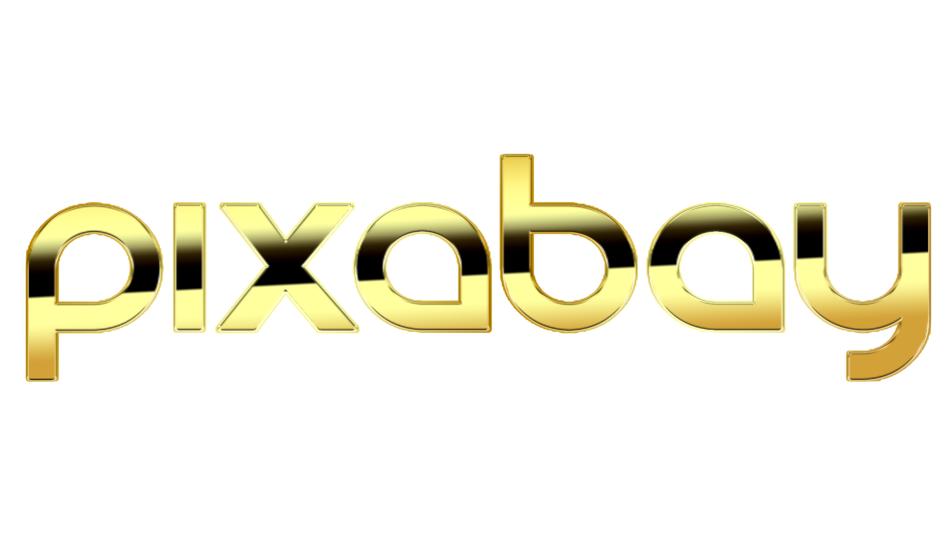golden logo pixabay, on white background