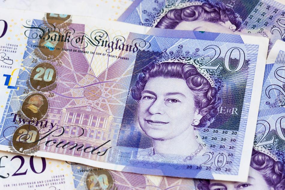 Colorful, English, twenty pond banknotes, with the portraits