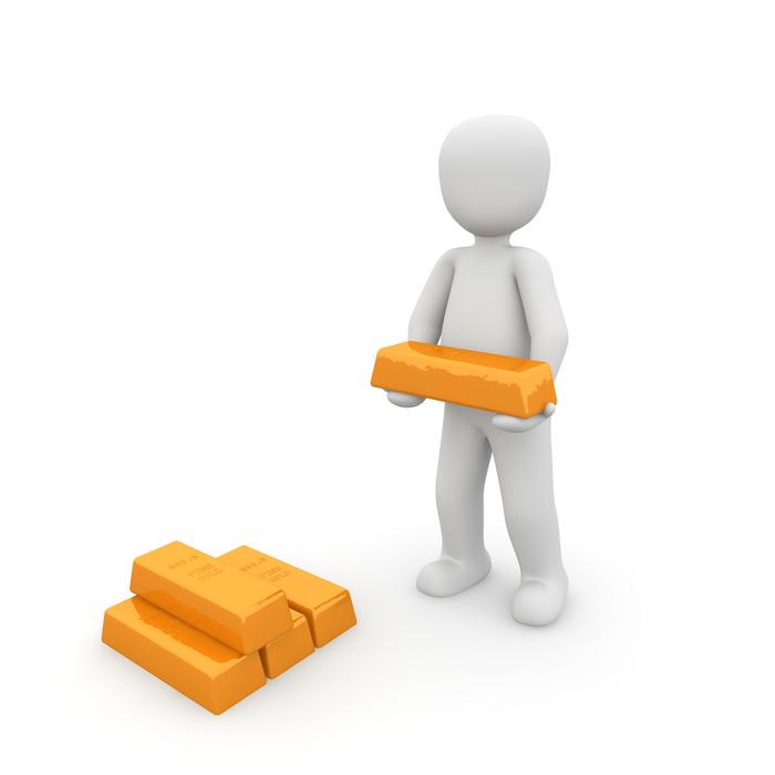 White figure with the orange ingots, at white background, on clipart