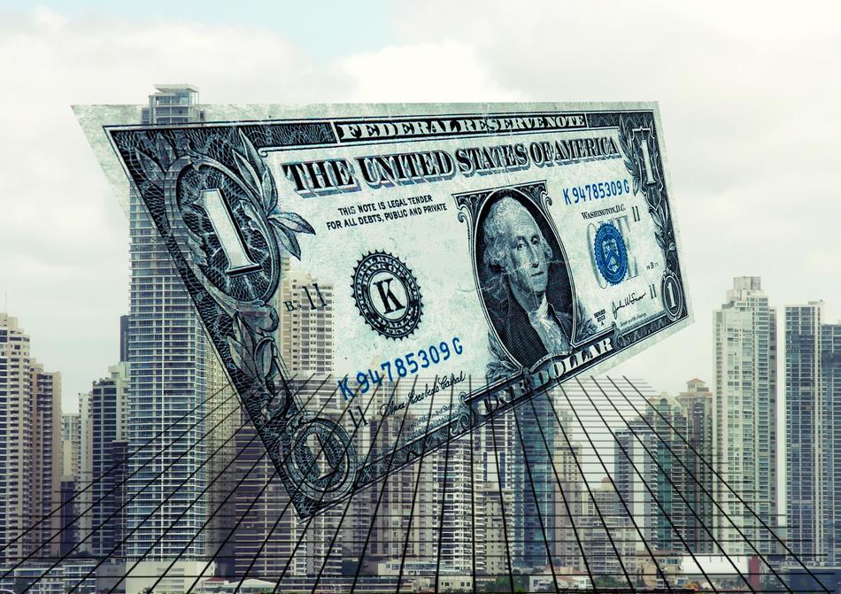 Transparent dollar in light on the cityscape