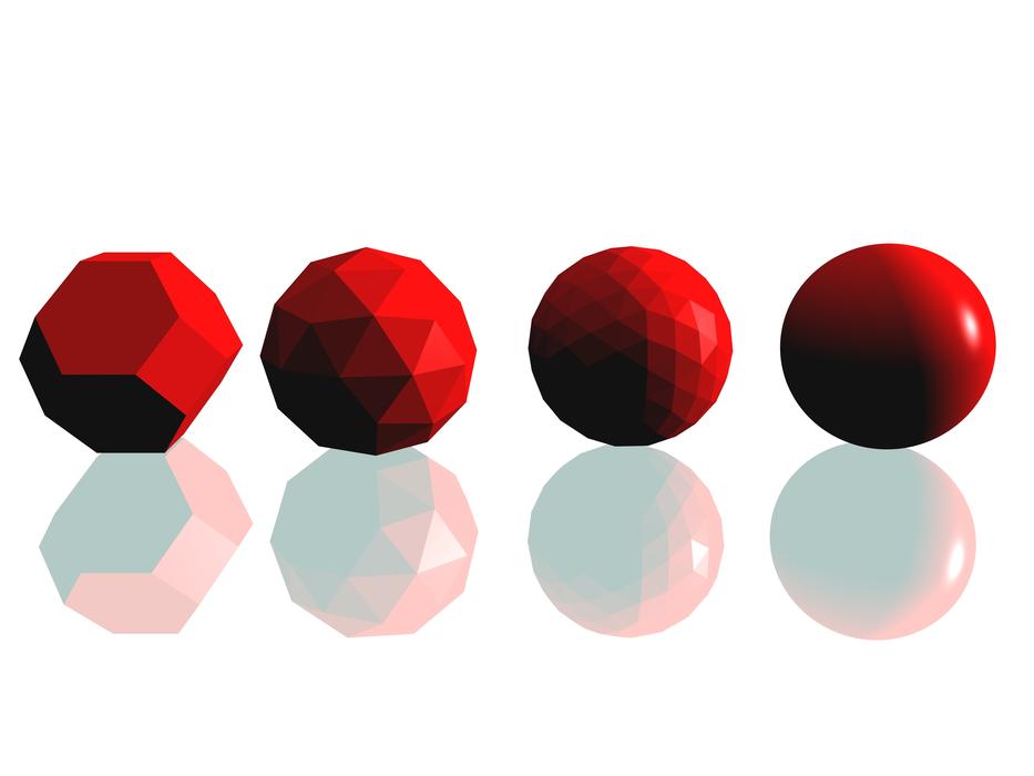 reflection of four red spheres on a white background