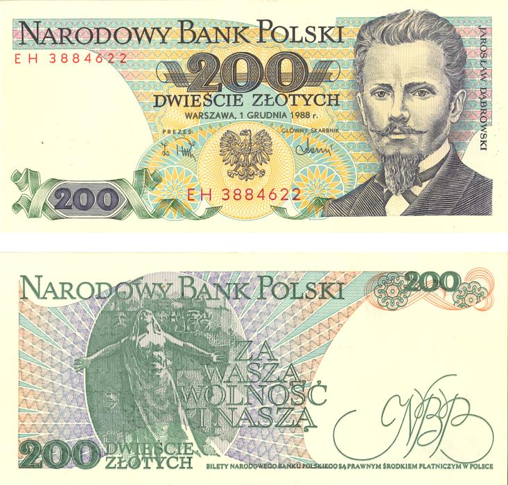 Colorful and beautiful banknotes of Poland, with the portrait of Jaroslav Dombrowski