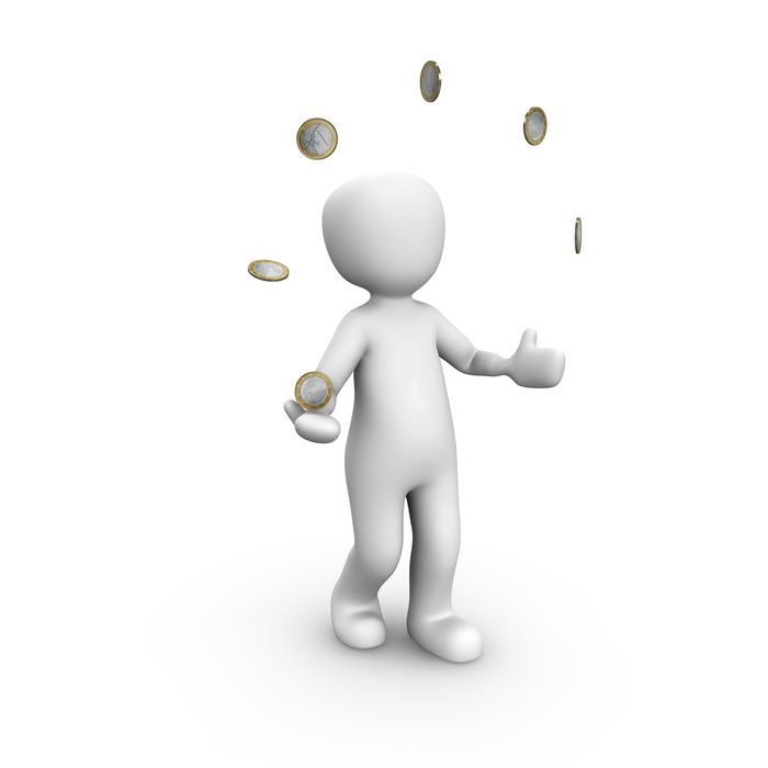 White figure of the juggling artist, with the coins, clipart